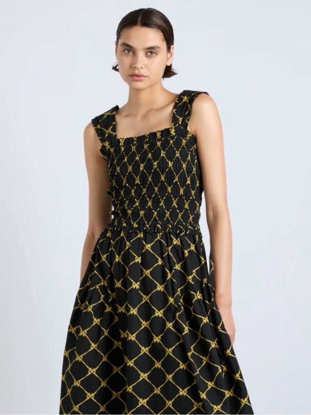 Damson Madder Violet Smocked Black Midi Dress Size US 10